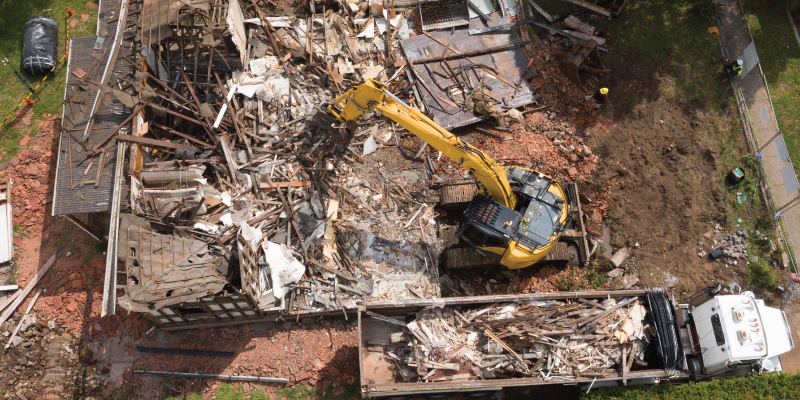 overhead view of house demolition in progress