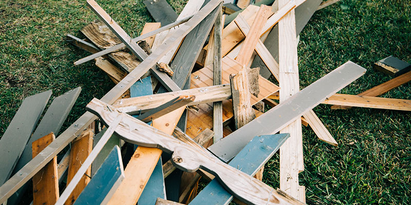 pile of wood debris from shed demolition